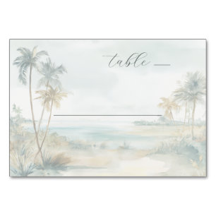 Serene Pastel Watercolor Beach Scene Table Number