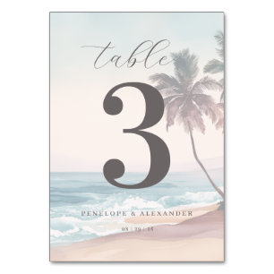 Serene Pastel Watercolor Beach Waves Table Number