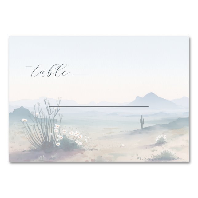 Serene Pastel Watercolor Desert Landscape Table Number (Front)