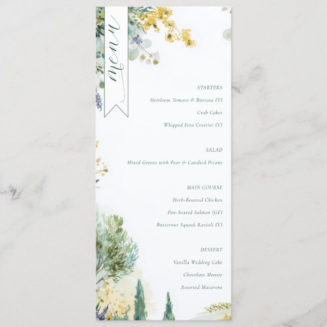 Serene Pastel Watercolor Floral Menu (Front)