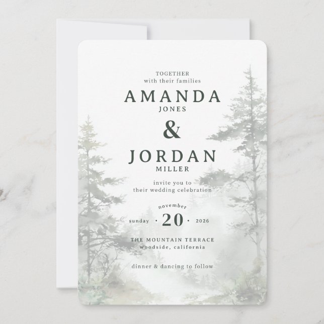 Serene Pastel Watercolor Forest Invitation (Front)