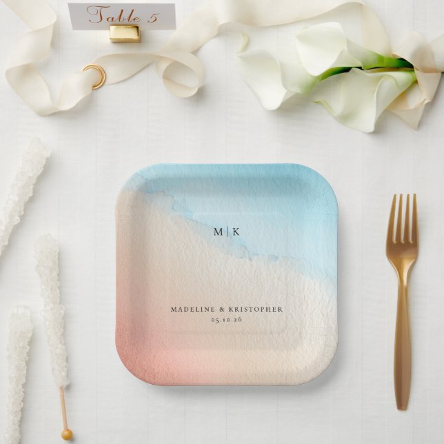 Serene Pastel Watercolor Gradient Paper Plate (Wedding)