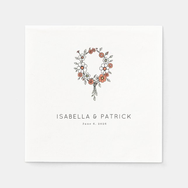 Serene Peach Floral Wreath Napkin (Front)