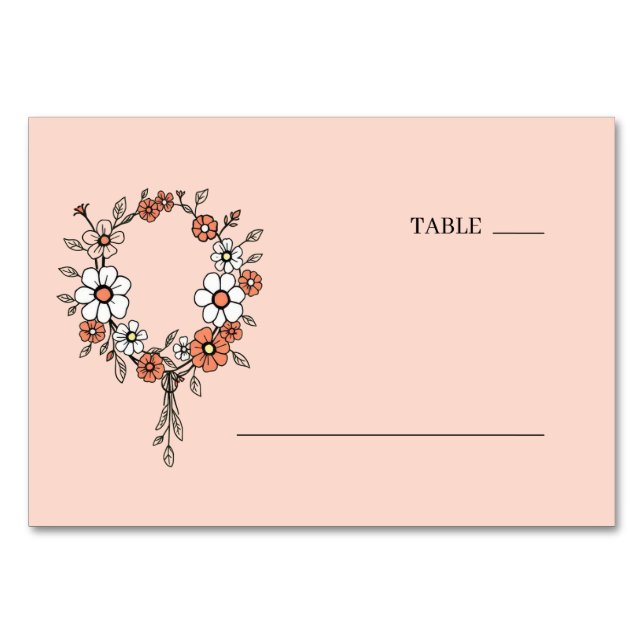 Serene Peach Floral Wreath Table Number (Front)