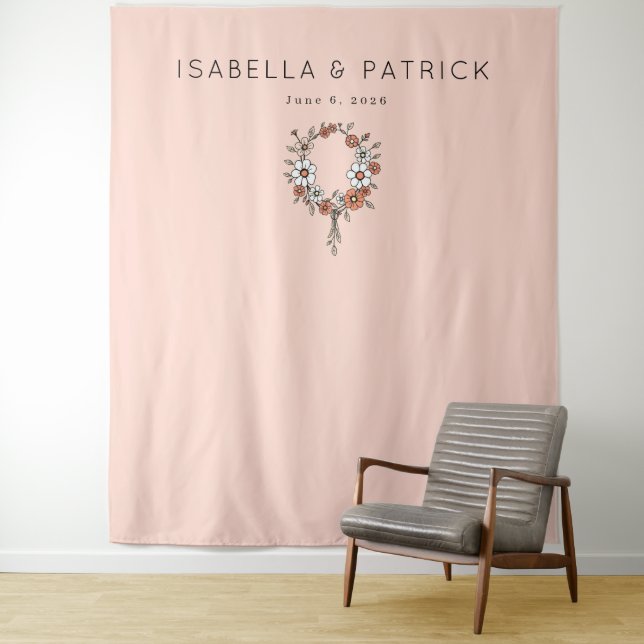 Serene Peach Floral Wreath Tapestry (In Situ)