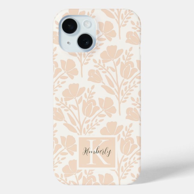 Serene Peachy Pink Florals Monogrammed Case-Mate iPhone Case (Back)