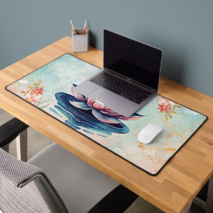 Serene Petal Purity – Teal & Peach Lotus Desk Mat