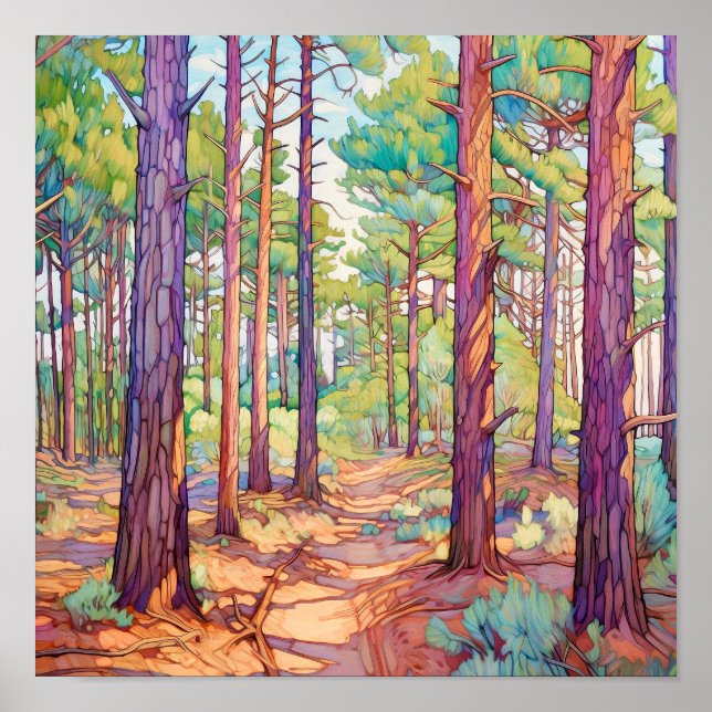 Serene Pine Forest Watercolor Print  (Front)