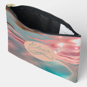 Serene Pink and Blue Watercolor with Custom Name Accessory Pouch