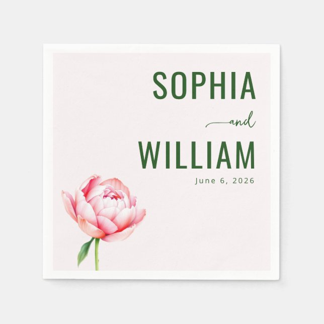 Serene Pink Floral Wedding Invitation Napkin (Front)