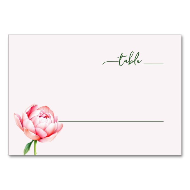 Serene Pink Peony Table Number (Front)