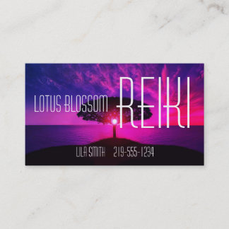 Serene Pink Sunset and Tree Reiki Business Card