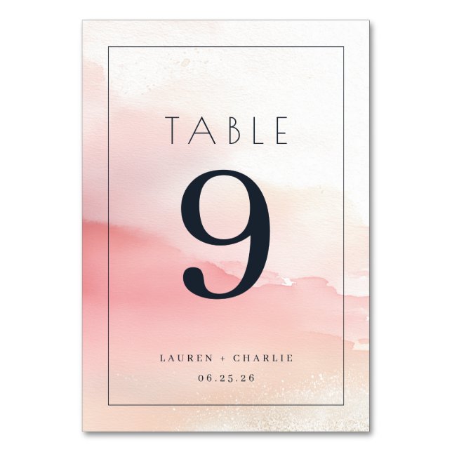 Serene Pink Watercolor Table Number (Front)