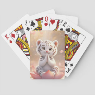 Serene Prayer: White Tiger Cub on Lotus Playing Cards
