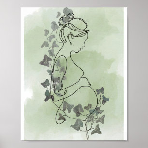 Serene Pregnancy Silhouette with Ivy Sage Water Poster