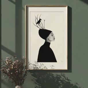 Serene Profile: Raven & Branches Fashion Portrait Poster