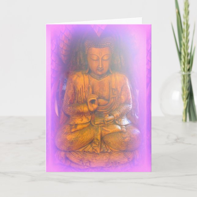 Serene purple aura buddha greeting card (Front)