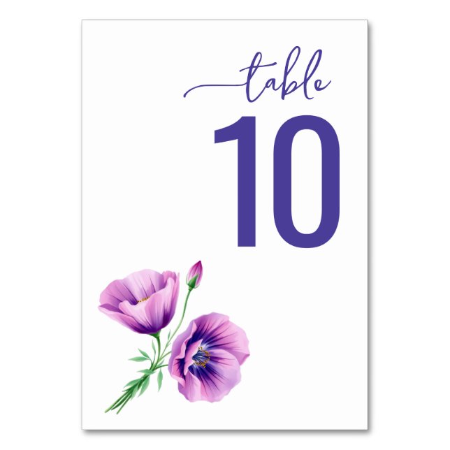 Serene Purple Botanical Table Card (Front)