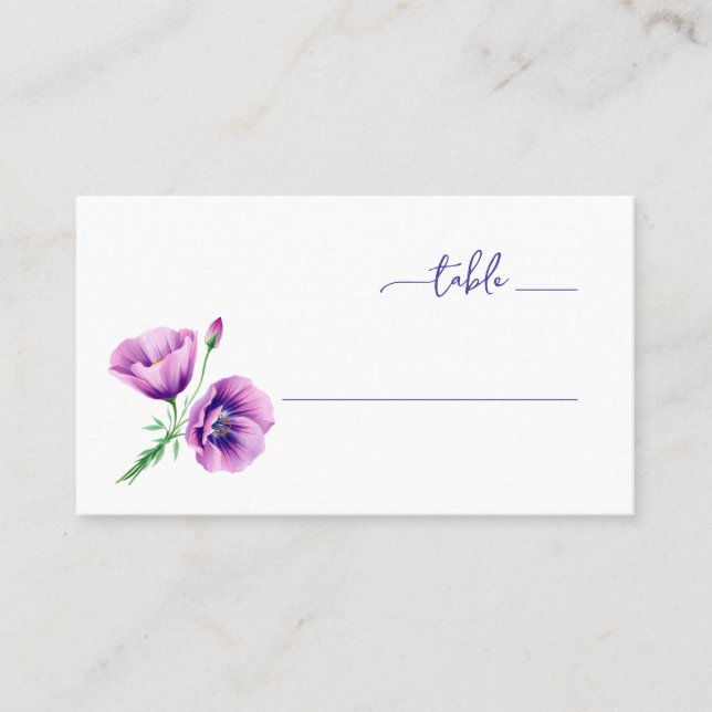 Serene Purple Floral Poppy Illustration Place Card (Front)