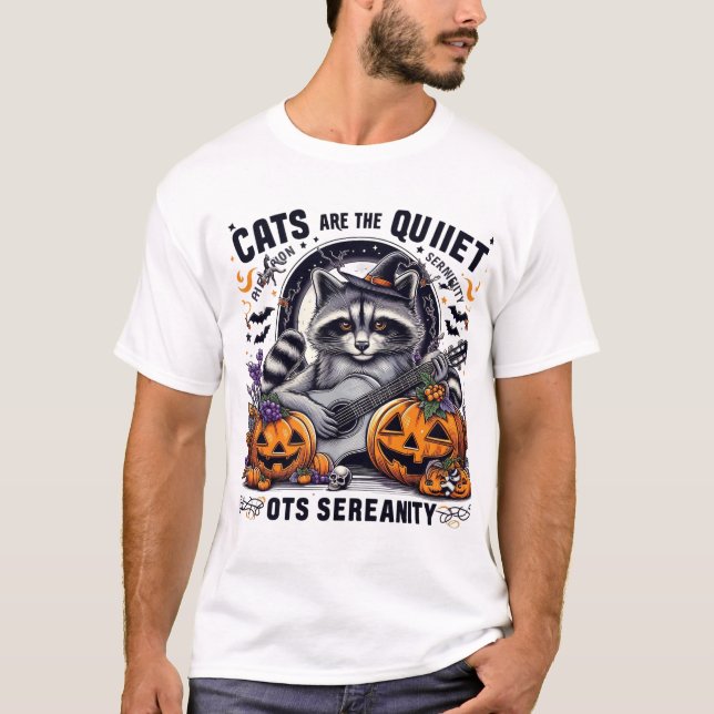 Serene Racoon Vibes: Halloween Night Harmony  T-Shirt (Front)