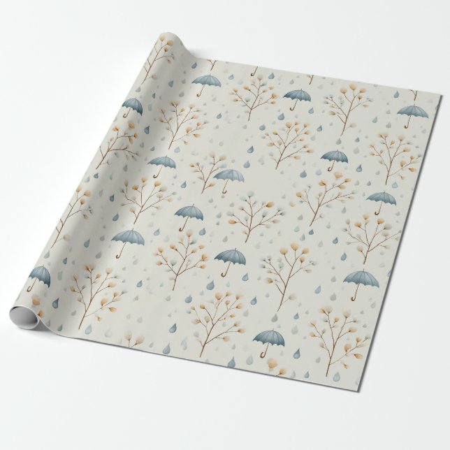 Serene Rain Garden Floral Pattern (10) Wrapping Paper (Unrolled)