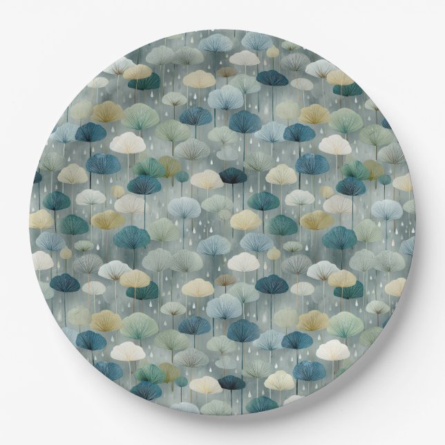 Serene Rain Garden Floral Pattern (1) Paper Plate (Front)