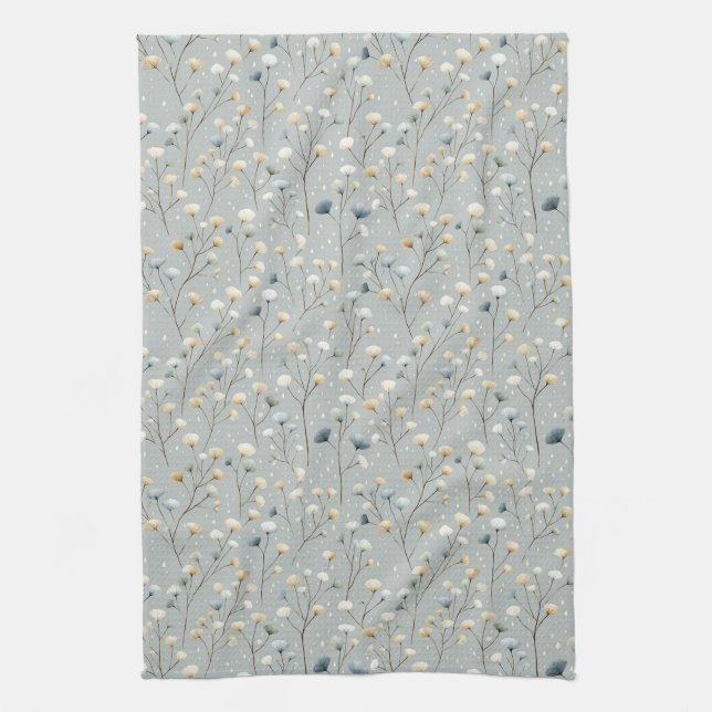 Serene Rain Garden Floral Pattern (7) Tea Towel (Vertical)