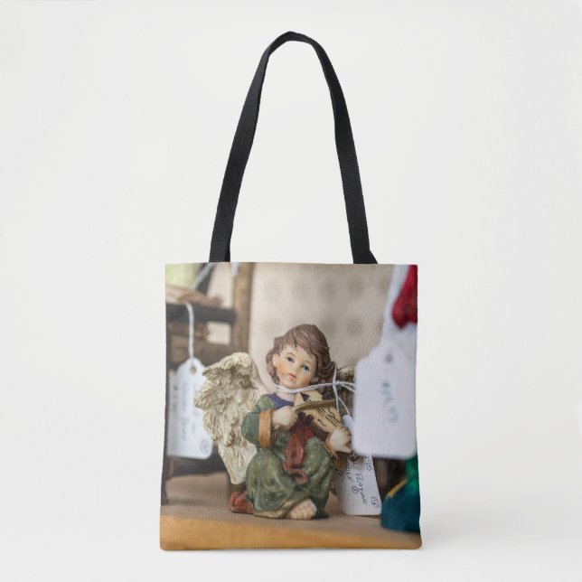 Serene Reading Angel Figurine Tote Bag (Front)