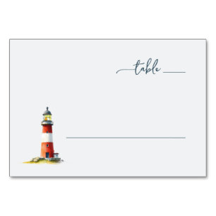 Serene Red and White Lighthouse Watercolor Table Number
