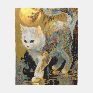 Serene Rinpa Cat Japanese Gold Zen Fleece Blanket
