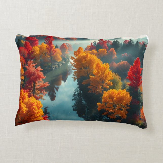 Serene River Shore Reflection Nature Art Decorative Cushion (Back)