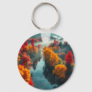 Serene River Shore Reflection Nature Art Key Ring