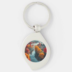 Serene River Shore Reflection Nature Art Key Ring