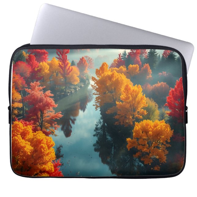 Serene River Shore Reflection Nature Art  Laptop Sleeve (Front)