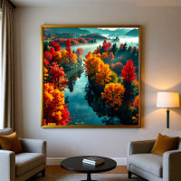 Serene River Shore Reflection Nature Art
