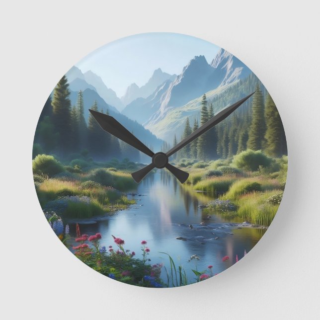Serene River Valley Round Clock (Front)