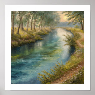 Serene Riverbank Sunset Poster
