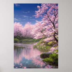 Serene River's Blossom Embrace Poster