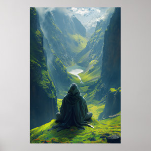 Serene Rugged Man Meditating Outdoors Poster