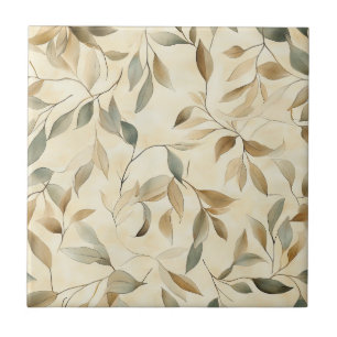 Serene Rustic Leaves and Twigs in Natural Tones Tile