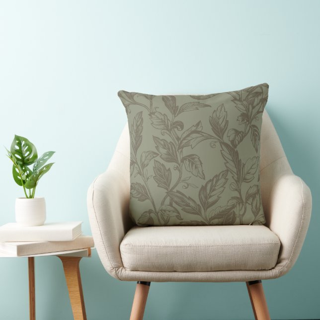Serene Sage Green | Bold Botanical Statement Leafy Cushion (Chair)