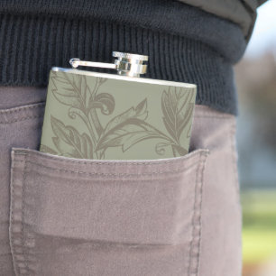 Serene Sage Green   Bold Botanical Statement Leafy Hip Flask