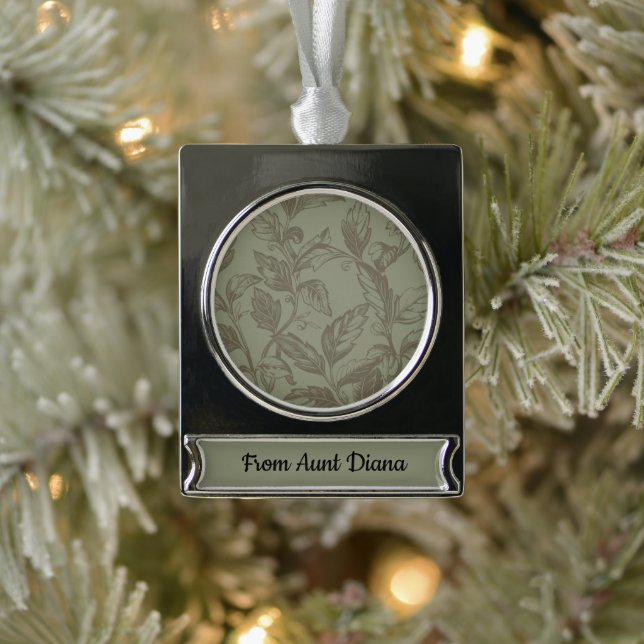 Serene Sage Green | Bold Botanical Statement Leafy Silver Plated Banner Ornament (Tree)