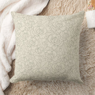 Serene Sage Green Vintage Blossom Roses Cushion