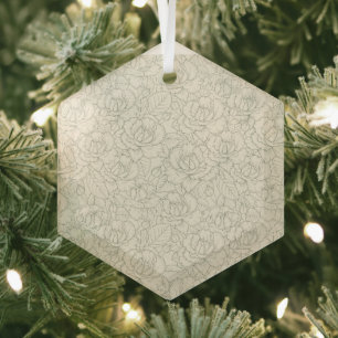 Serene Sage Green Vintage Blossom Roses Glass Tree Decoration