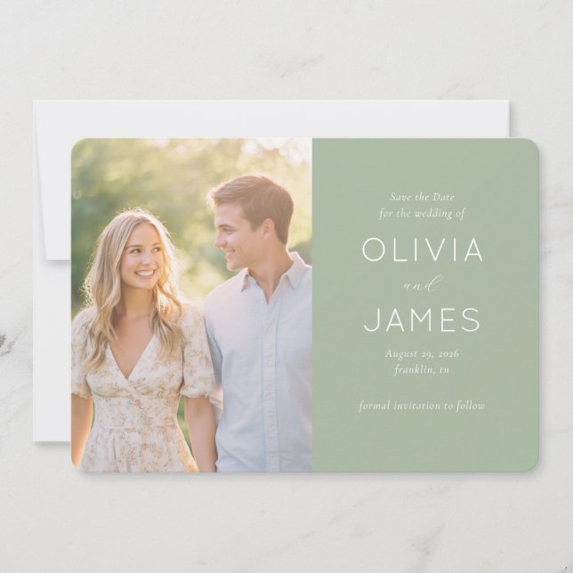 Serene Sage Minimalist Photo Save The Date (Front)