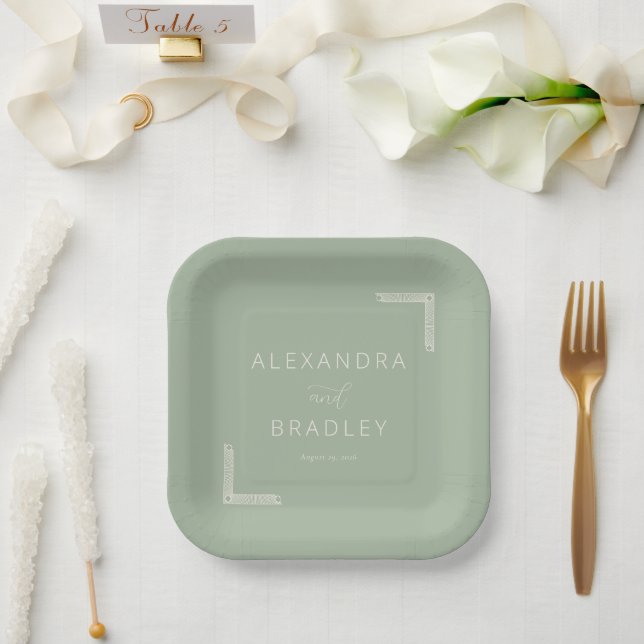 Serene Sage Minimalist Wedding Paper Plate (Wedding)