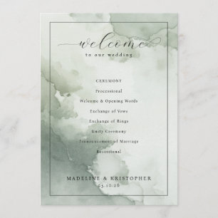 Serene Sage Watercolor Wedding Program Programme