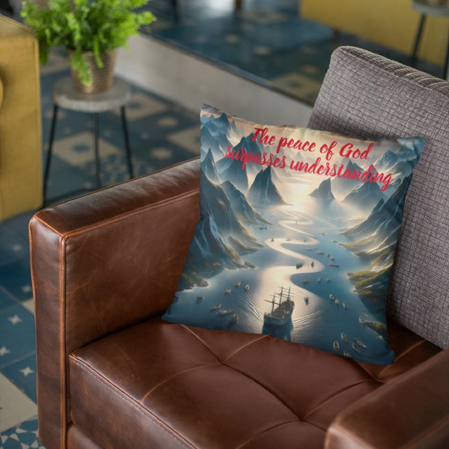 Serene Sail: Boat, Water, Mountains Cushion (Creator Uploaded)