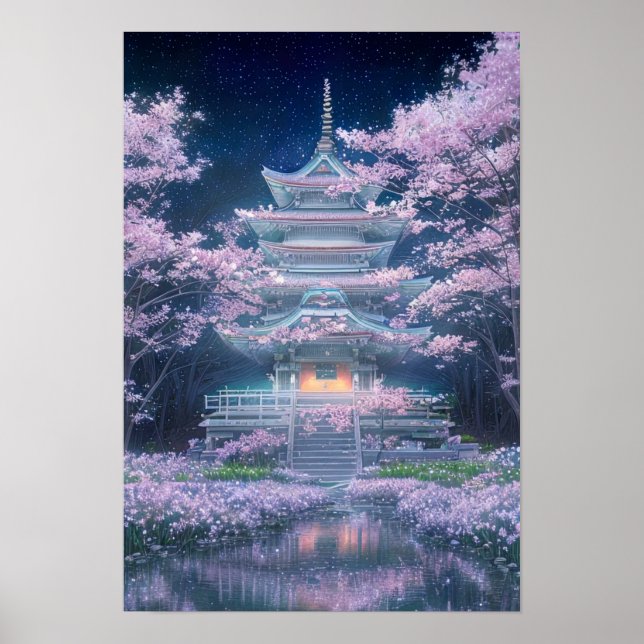Serene Sakura Temple Poster (Front)